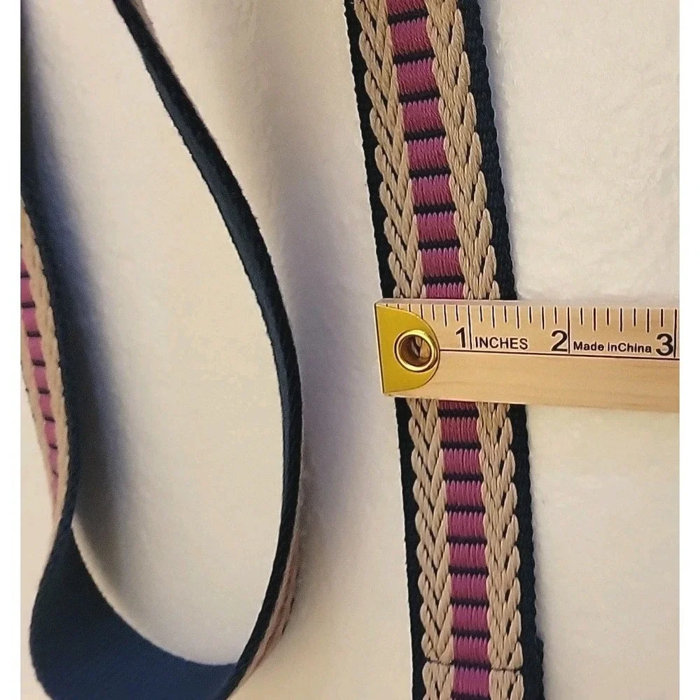 Relic by Fossil Woven Belt Womens 37 in Navy Tan Pink‎ 1.5 in Preppy Retro